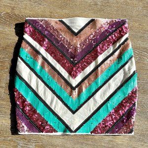 Express Sequin Chevron Stripe Mini Skirt in Multicolor